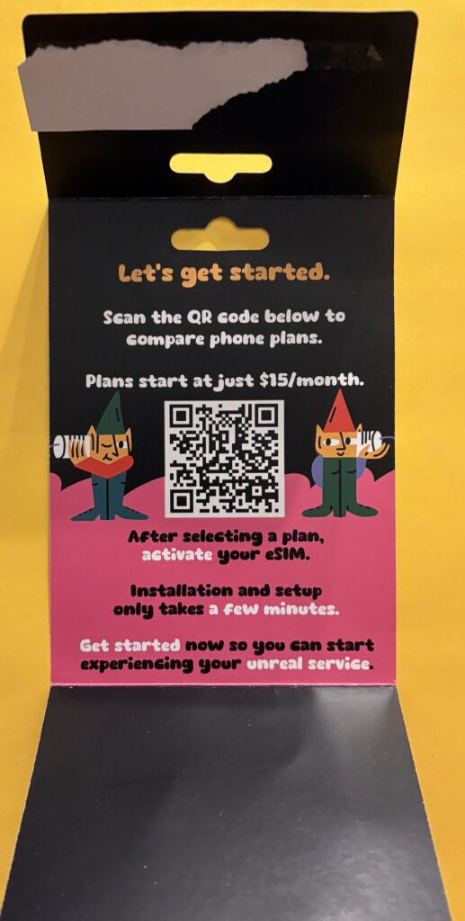 Unreal Mobile eSIM kit - inside view