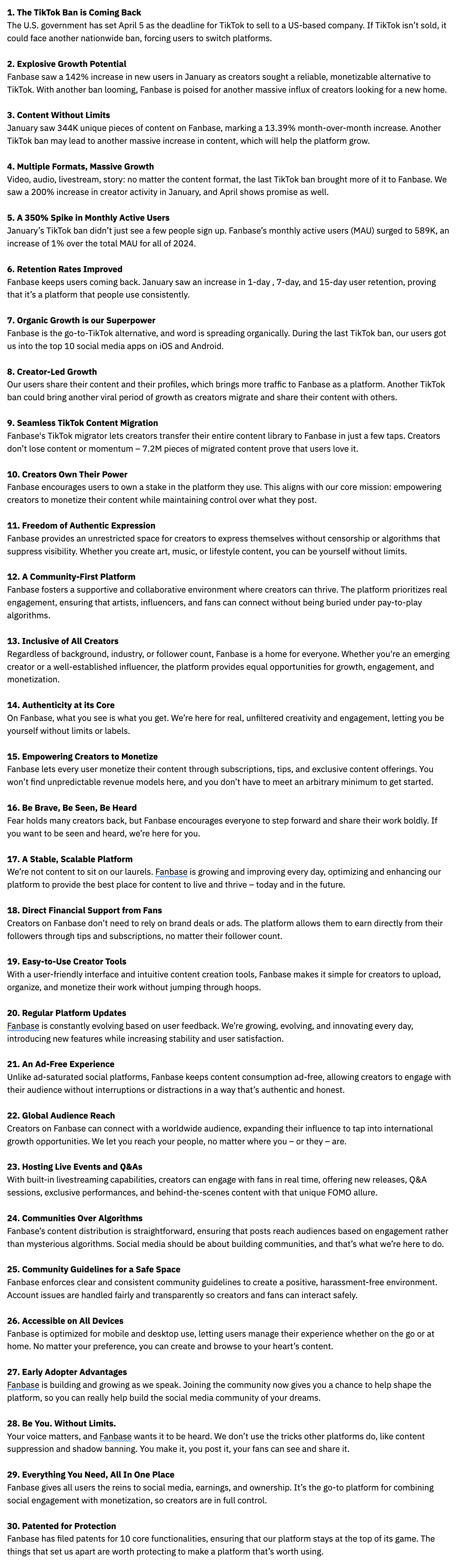 This is a screenshot of the text of a set of updates for FanBase following a successful webinar. If you need a version for a screenreader, please contact me through my contact form.